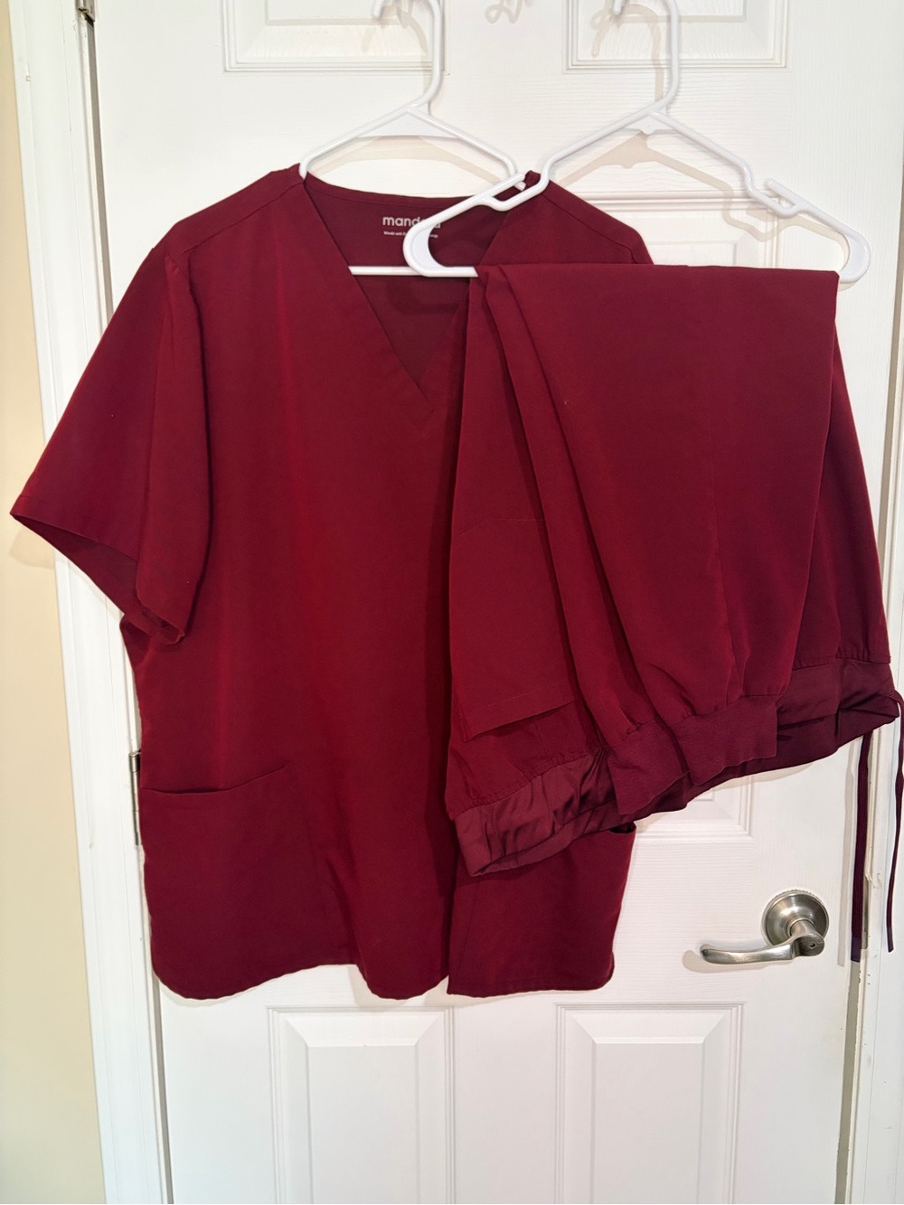 Maroon V-Neck Scrub Top and Pants Set - Unbranded